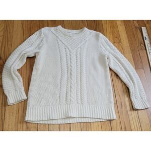 L.L. Bean Signature Fisherman's Knit Tunic Sweater Boat Neck Zipper Cream M